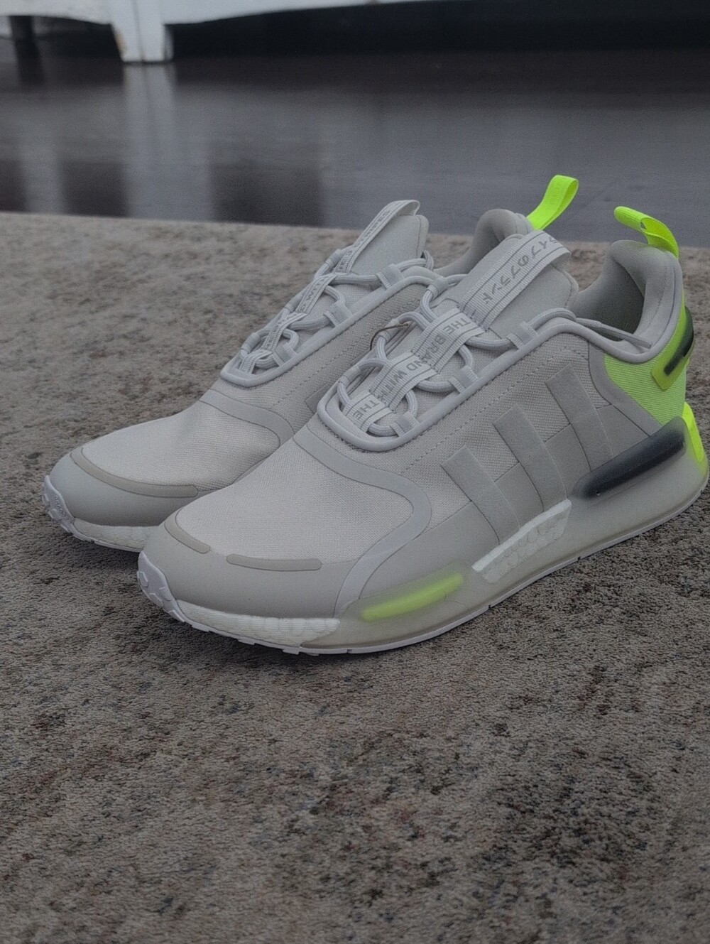 Adidas Neutral Gray Athletic Sneakers with Neon Yellow Accents